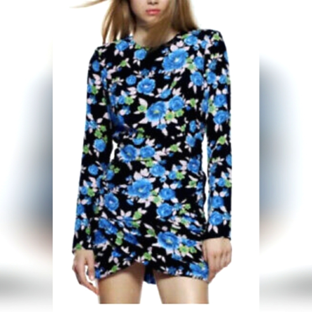 Zara NWT Backless Blue Floral Long Sleeve Dress, Medium